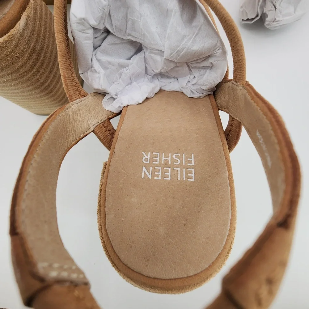 Eileen Fisher Tally Sandals‎ Womens 8.5M Honey Tumbled Nubuck Leather Lined NEW